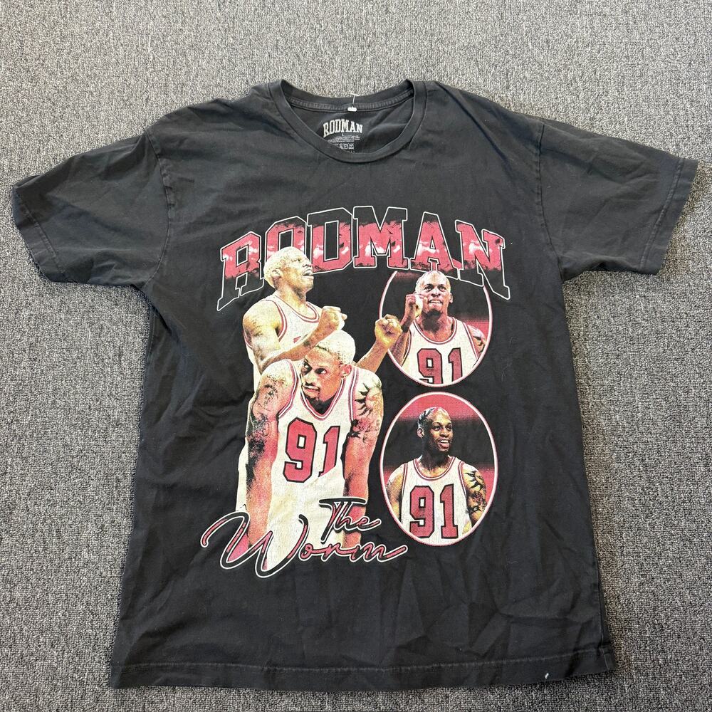 Vintage Y2k Dennis Rodman the Worm Black Graphic Tee 100% Cotton Men's Large